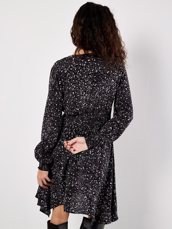 Leopard Hanky Hem Mini Dress, Grey, large