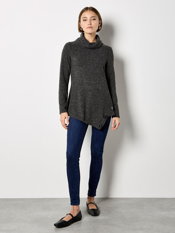 Asymmetric Hem Knit Top, Dark Grey - Charcoal, large