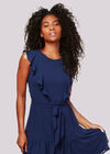 Ruffle Shoulder Self Tie Dress, Navy, large