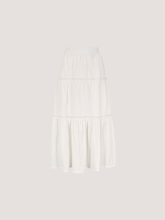 Crochet Lace Tiered Midi Skirt, White, large