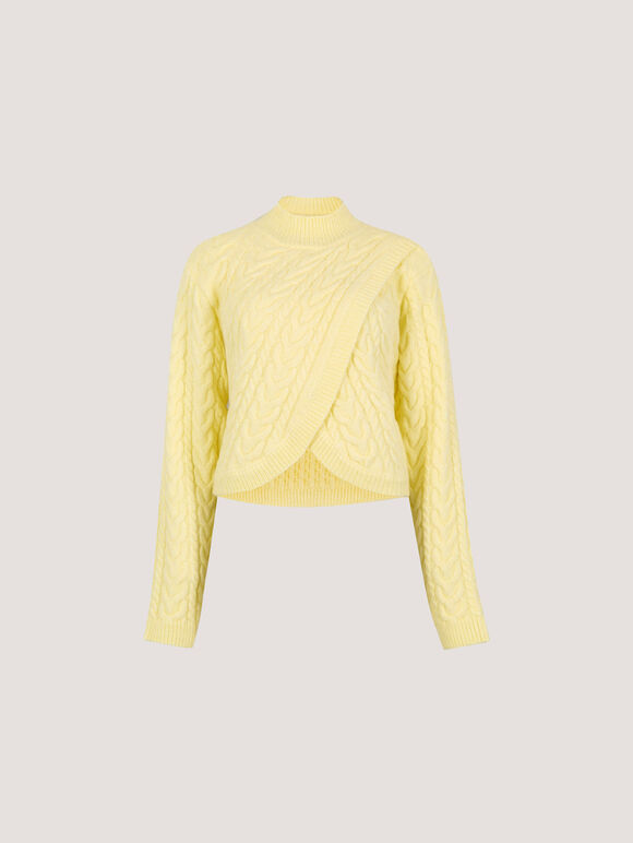 Cable Knit Wrap Jumper, Yellow, large