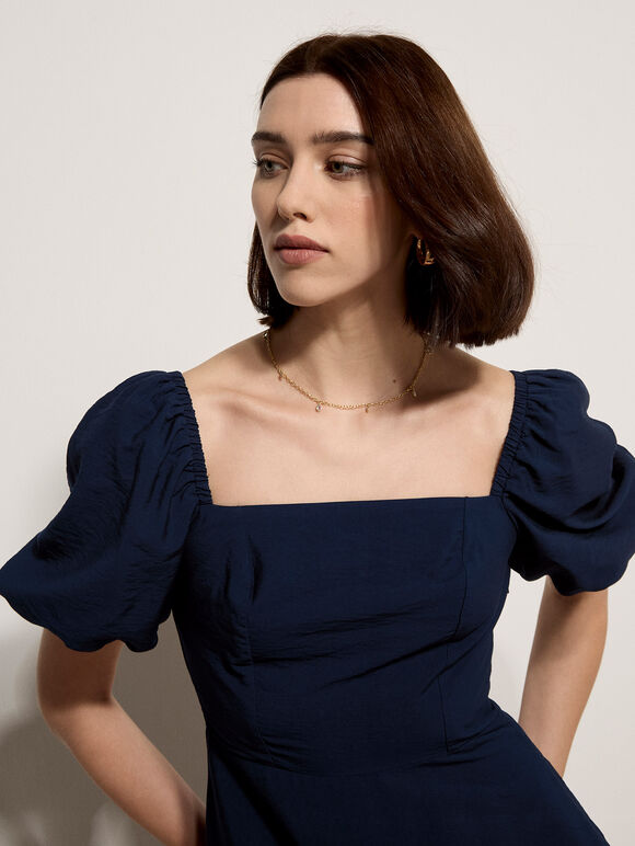 Fit And Flare Smocked Mini Dress
, Navy, large