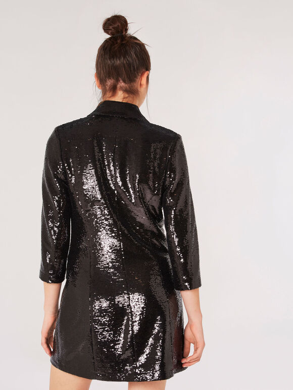 Sequin Blazer Mini Dress, Black, large