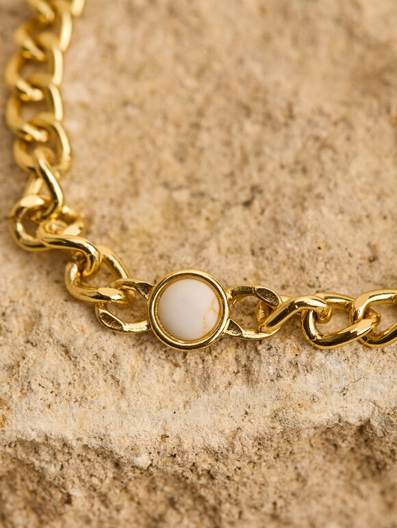 24K Gold Plated Chain Bracelet, Gold, large
