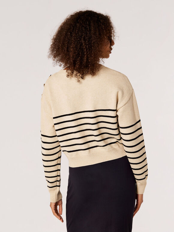 Stripe Knitted Gold Button Jumper, Stone, large