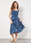 Floral Silhouette Smocked Midi Dress, Blue, large