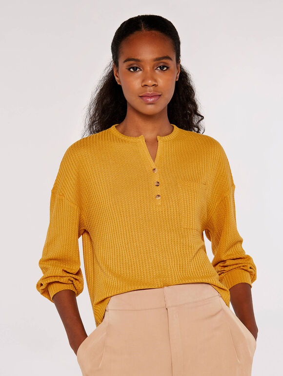 Waffle Boxy Jumper, Mustard, large