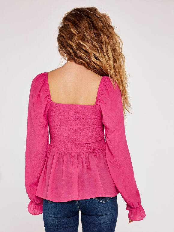 Shimmer Smock Peplum  Top, Fuchsia, large