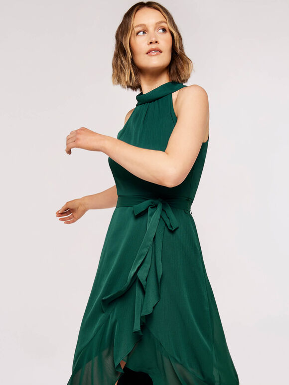 Halter Neck Ruffle Dress, Green, large