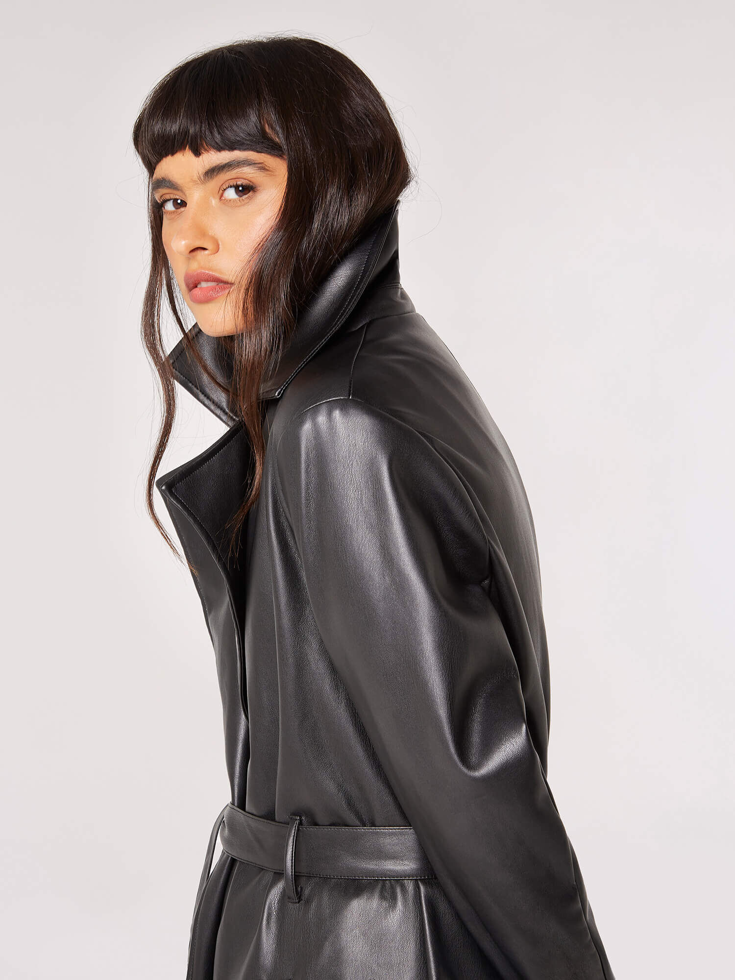 Leather Look Trench Coat Apricot Clothing