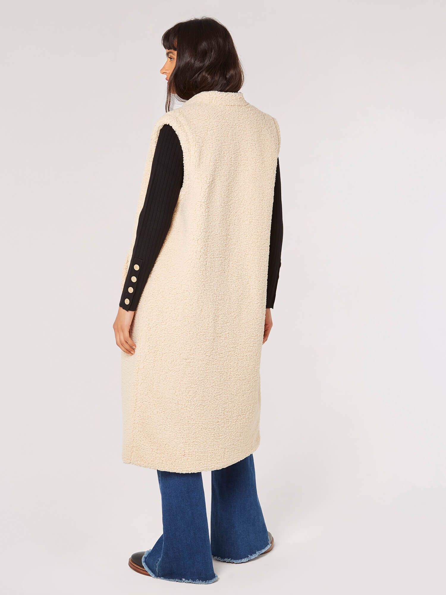 Reversible Longline Quilted Borg Gilet Apricot Clothing