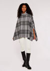 Check Roll Neck Knitted Poncho, Grey, large