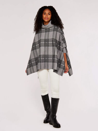 Check Roll Neck Knitted Poncho