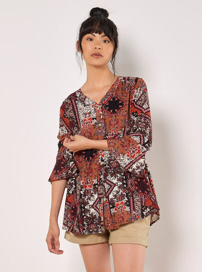 Patchwork Scarf Print Blouse