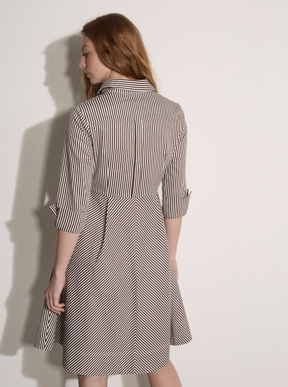 Cotton Blend Stripe Shirt Mini Dress
