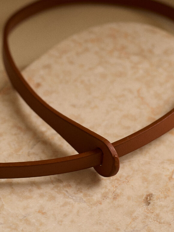 Thin Knotted Belt, Brown, large
