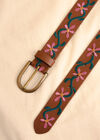Floral Embroidered Leather Belt, Brown, large