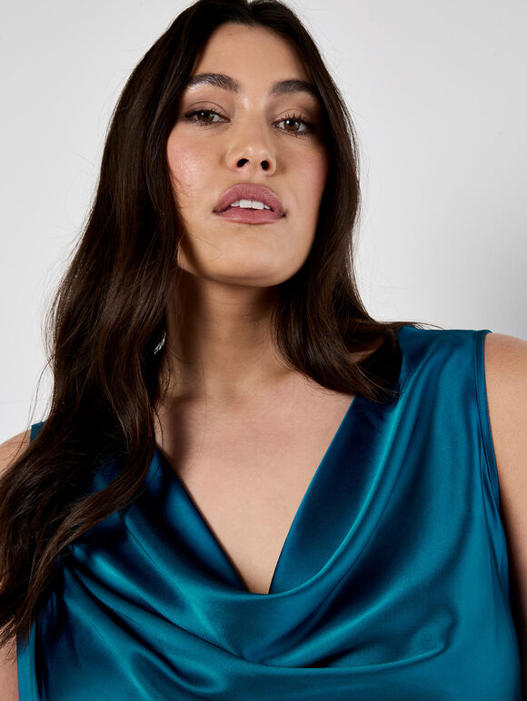 Curve Satin Cowl Neck Top, Blue, large
