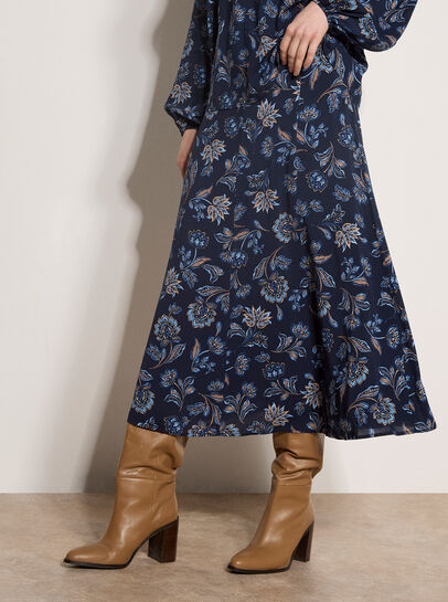 Folk Floral A-Line Midi Skirt