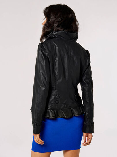 Leather -Look Ruffle Jacket