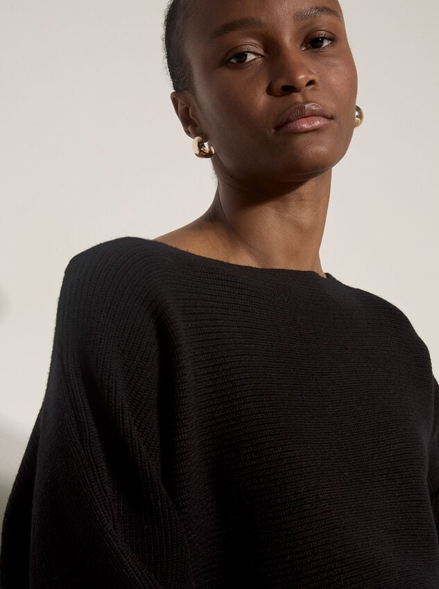 Ribbed Knit Batwing Jumper, Black, large