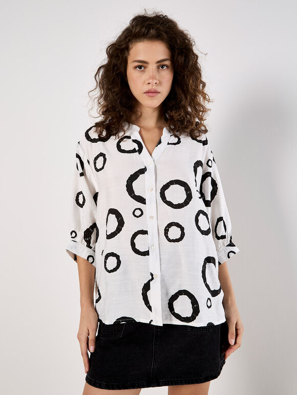 Abstract Circles Oversized Blouse, White, large