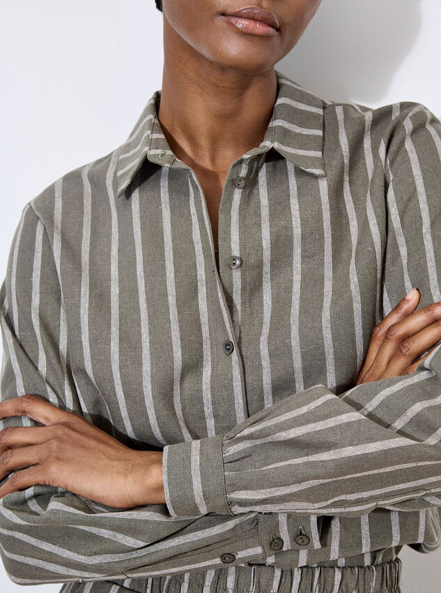Striped Linen Shirt, Khaki, large