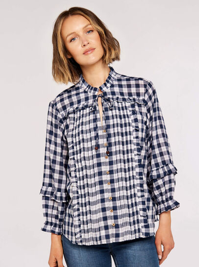 Tie-Frill Checked Shirt