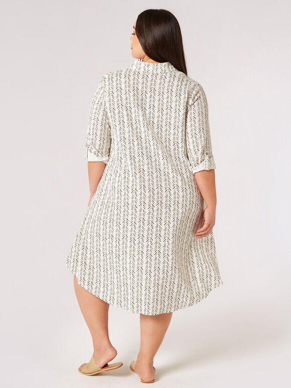 Chevron High-Low Shirt Mini Dress, Stone, large