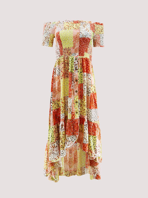 Patchwork Fusion Dress, Orange, large