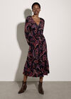 Crepe Folk Floral Midi Dress, Purple, large