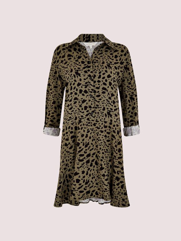 Paintsplash Shirt Mini Dress, Khaki, large