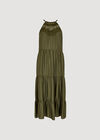 Lace Halter Neck Tiered Midi Dress, Khaki, large