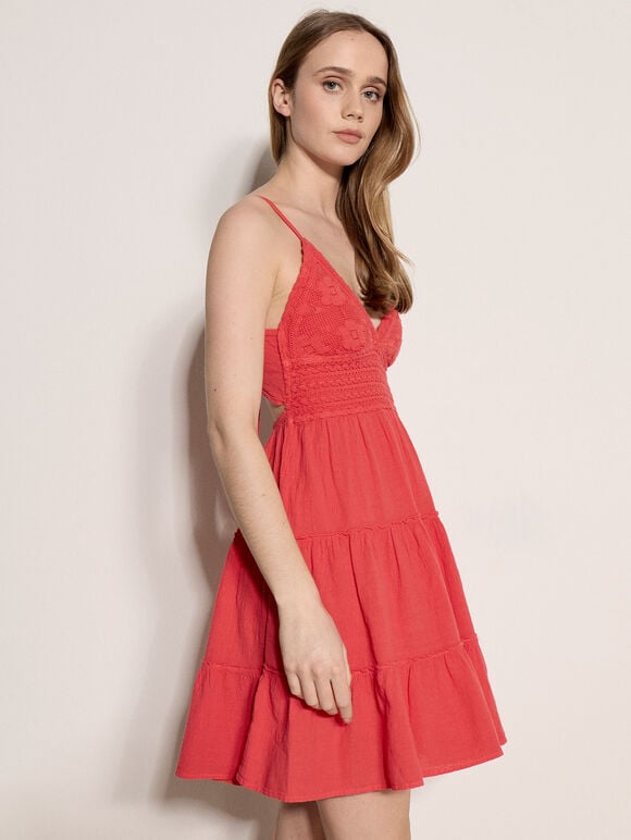 Bow Back Crochet Cami Mini Dress, Pink, large