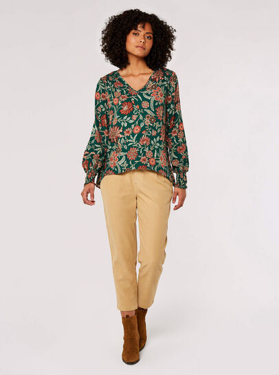Ornate Floral Print High-Low Top
