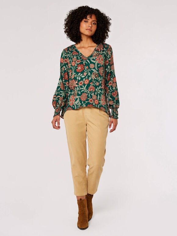 Ornate Floral Print High-Low Top, Green, large