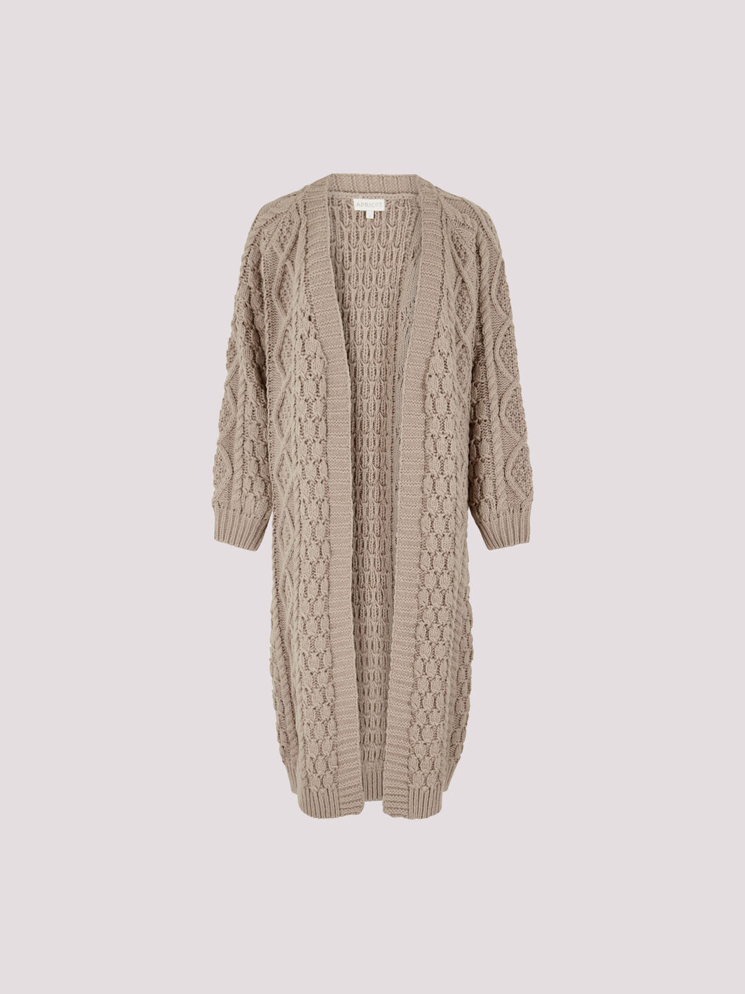 Chunky Cable Knit Longline Cardigan Apricot Clothing