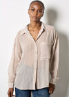 Chenille Stripe Semi-Sheer Shirt, Stone, large