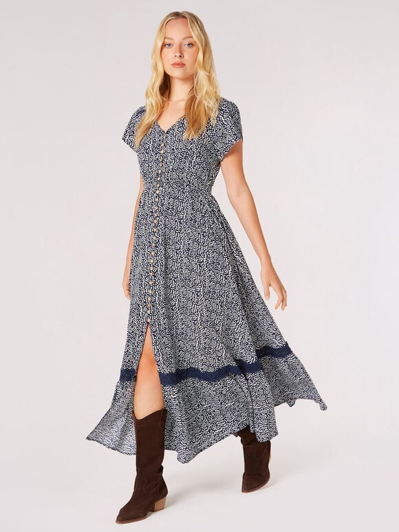Irregular Dot Crochet Maxi Dress, Navy, large