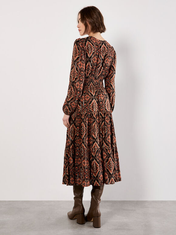 Smock Waist Tiered Dress, Rust, large