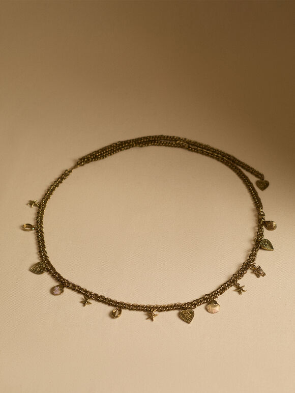 Charms Chain Waist Belt, Gold, large