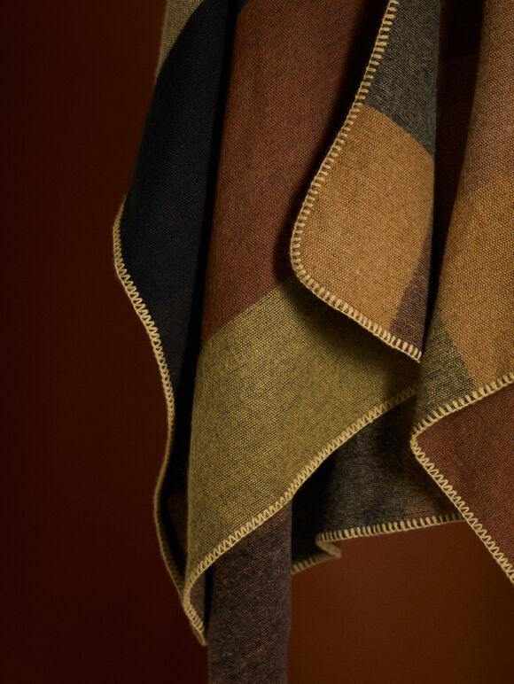 Colour Block Blanket Cape, Brown, large