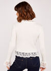 Lace Trim Ribbed Jumper, Cream, large