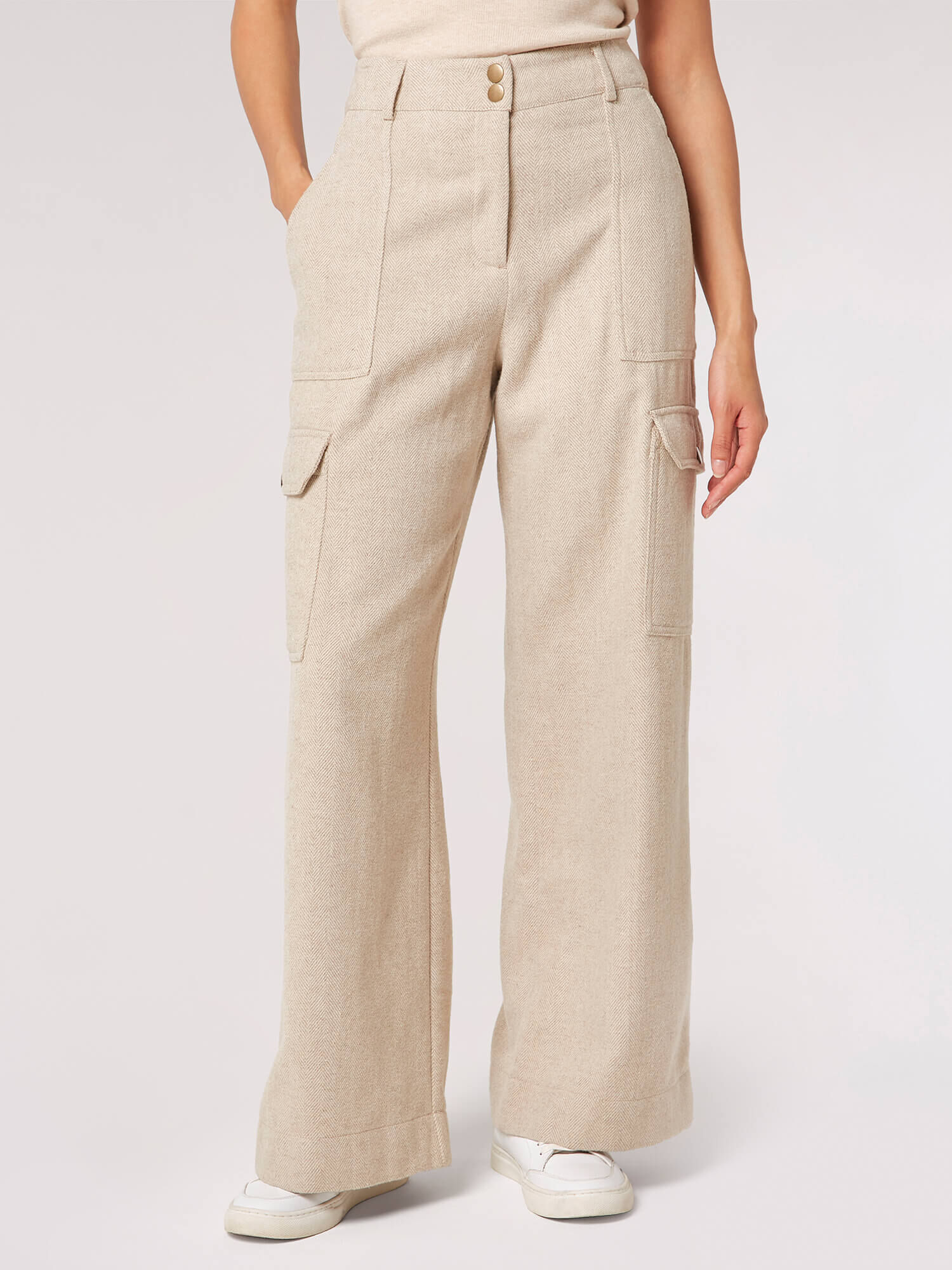 Cargo Pocket Wide Leg Trousers Apricot Clothing