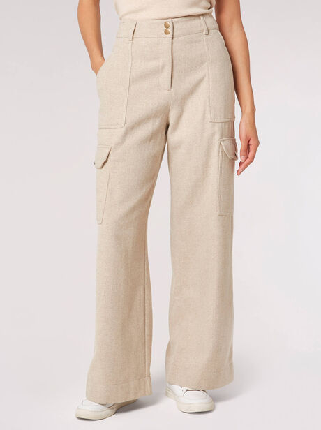 Herringbone Wide Leg Cargo Trousers