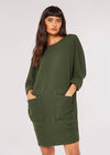 Ribbed Knit Cocoon Mini Dress, Green, large