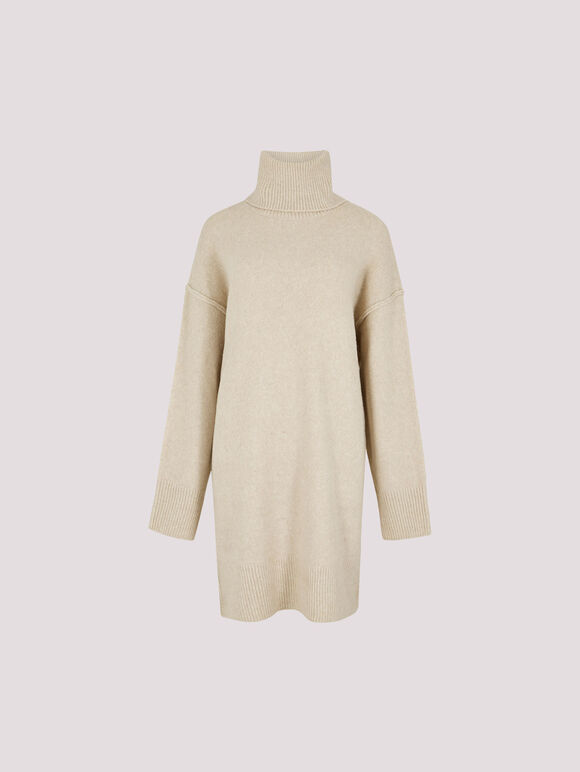 Exposed Seam Jumper Mini Dress, Stone, large