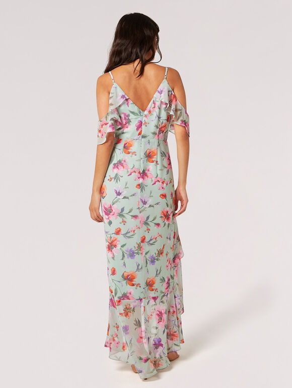 Watercolour Floral Chiffon Maxi Dress, Mint, large