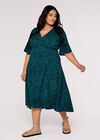 Curve Animal Print Wrap Dress, Green, large