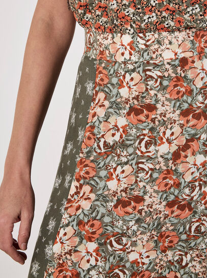 Floral Patchwork Print Midi Skirt